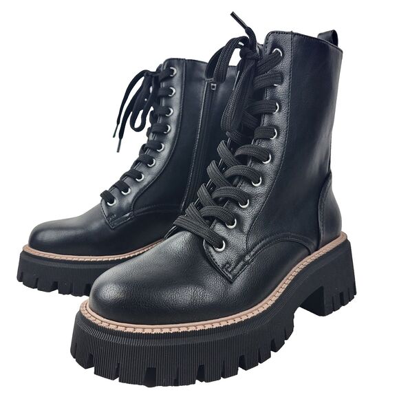 Dolce Vita Women's Glisten Lug Sole Lace Up Combat Boots Black Size 6.5 - Picture 1 of 11